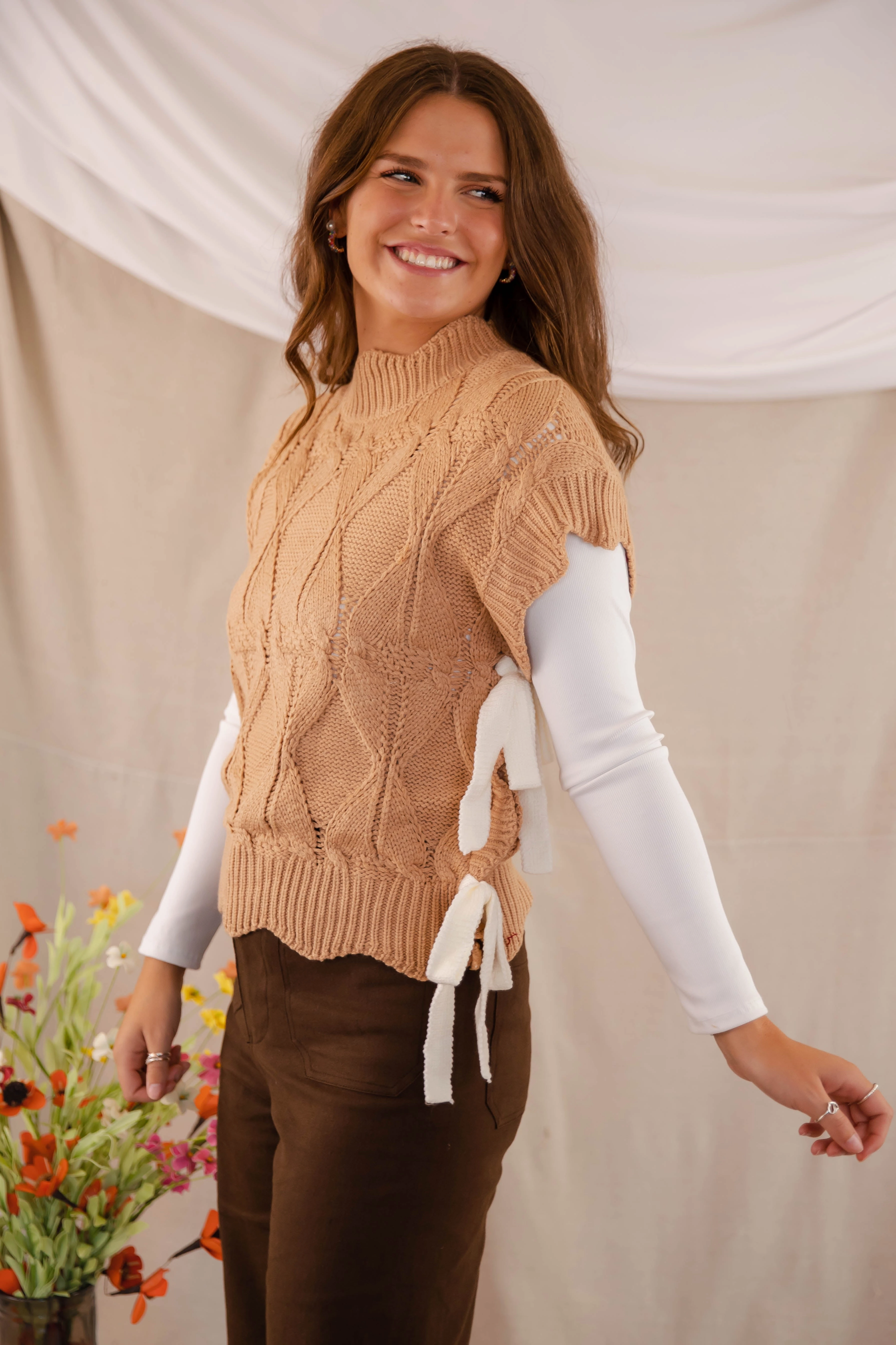 RESTOCK: Please and Thank You Sweater Vest-Mocha HiddenZipper Durable Stitch Pattern