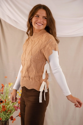 RESTOCK: Please and Thank You Sweater Vest-Mocha WrinkleResistant