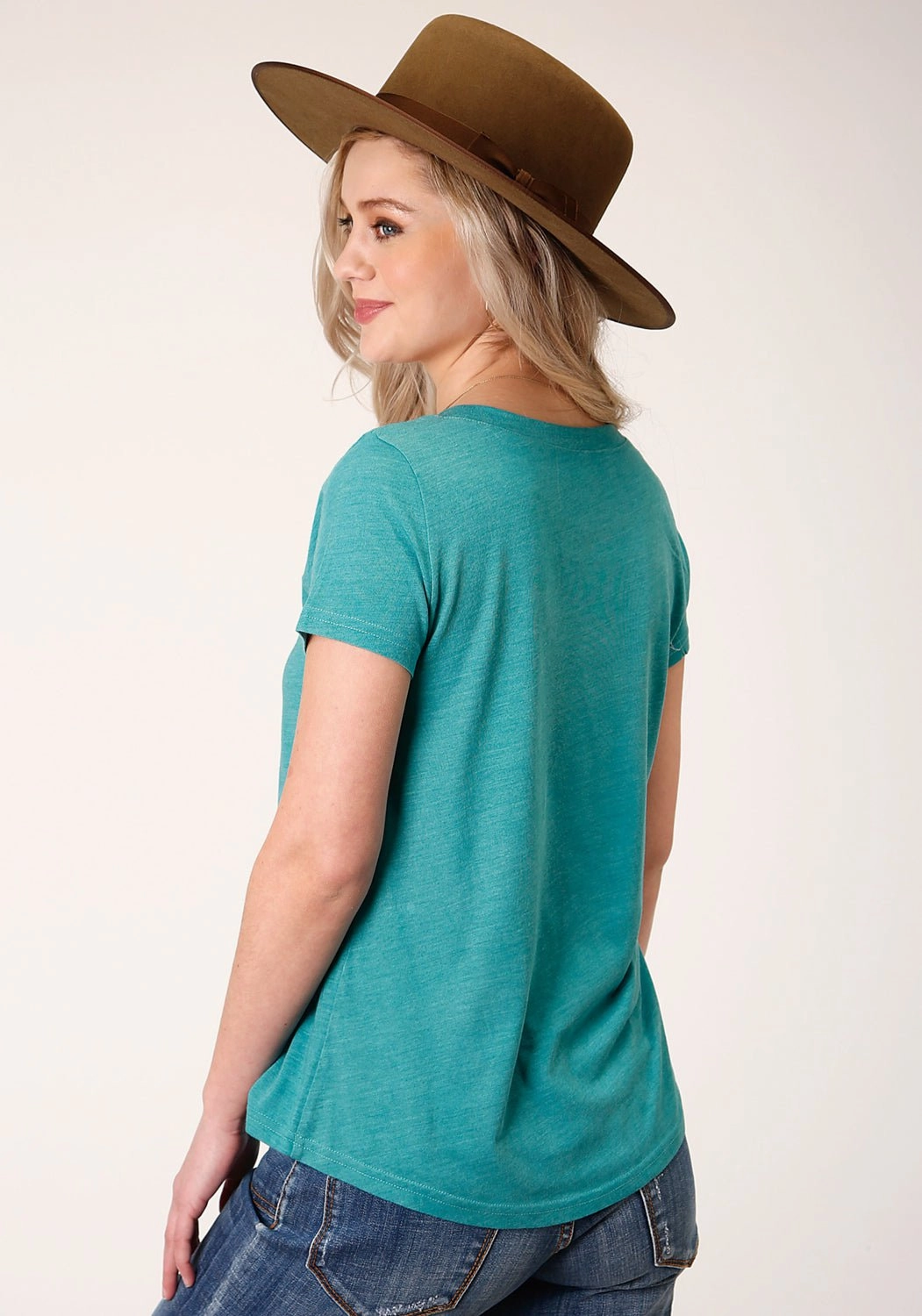 Roper Womens Turquoise Poly/Rayon Small Town Proud S/S T-Shirt Bold colors