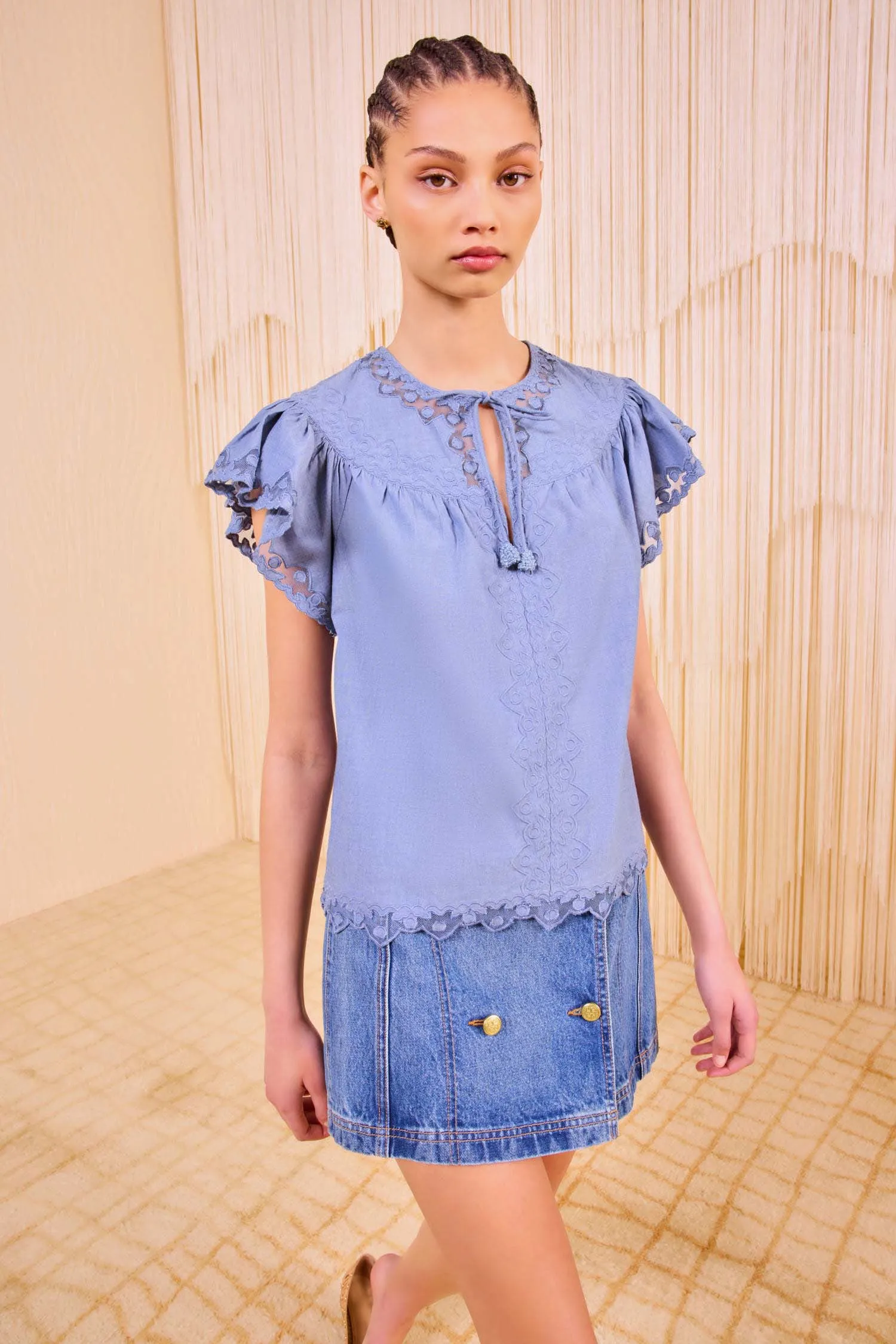 Sustainable Textile BlendMaterials Ulla Johnson Effie Flutter Sleeve Top