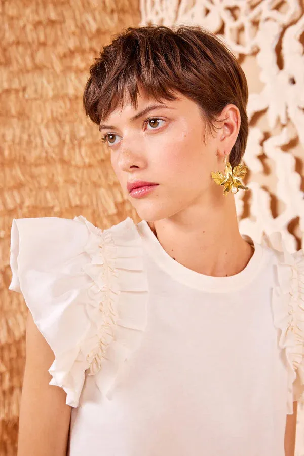 Ulla Johnson Leia Ruffle Sleeve Top HeatPressedLogos Adjustable Fit System