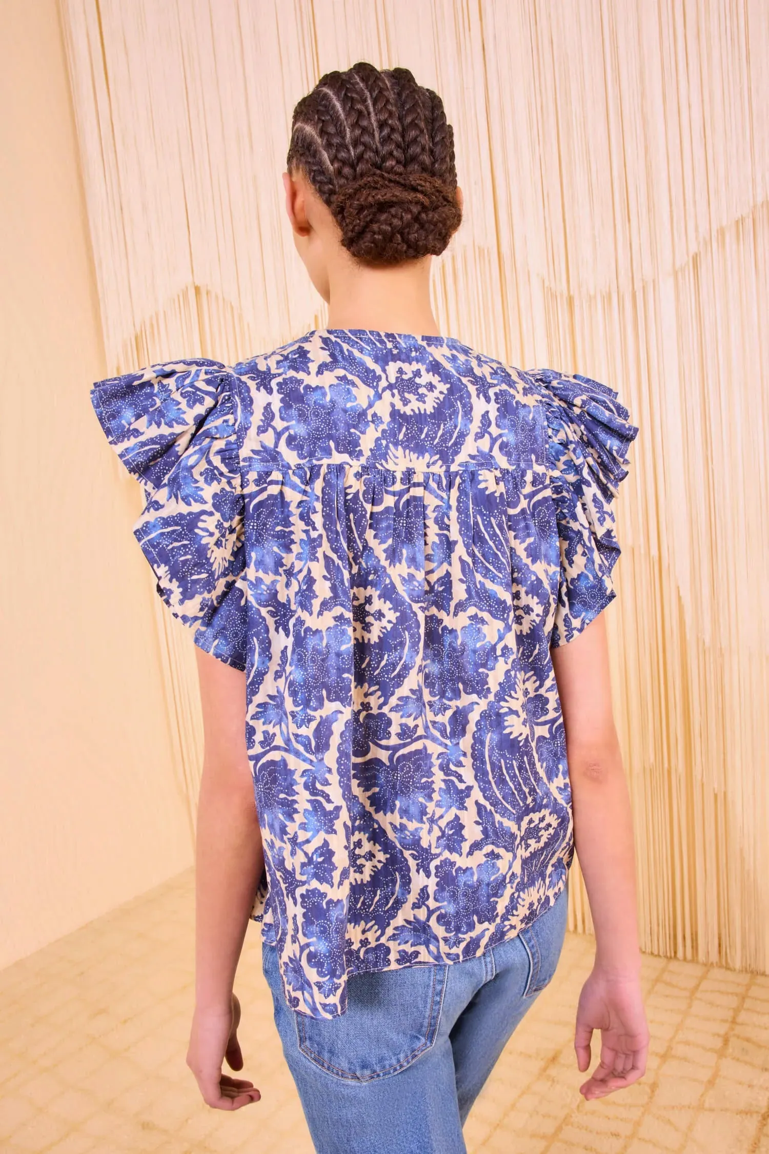 StretchKnit MultiLayer Stitching Ulla Johnson Sienna Flutter Sleeve Top