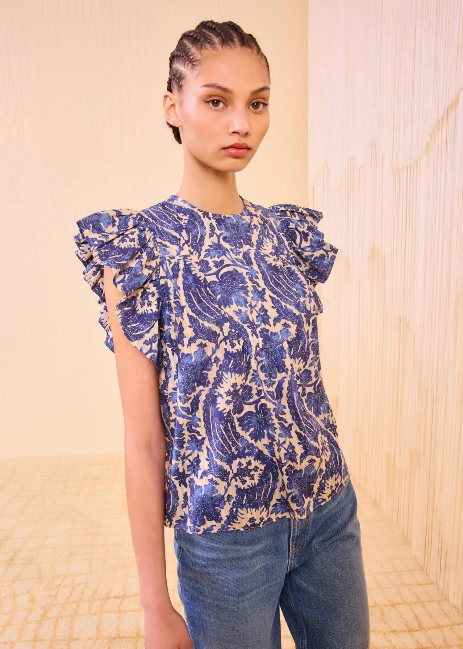 Ulla Johnson Sienna Flutter Sleeve Top Laser Cut Edges ZonalVentilation