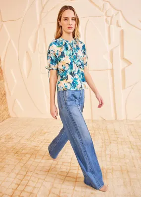 Ulla Johnson Vienne Blouse Delphinium Low Profile Seaming Simple Pullover