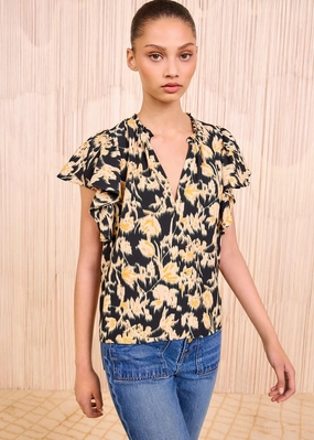 Sporty Tee ConvertibleCollar Ulla Johnson Lilo Flutter Sleeve Blouse