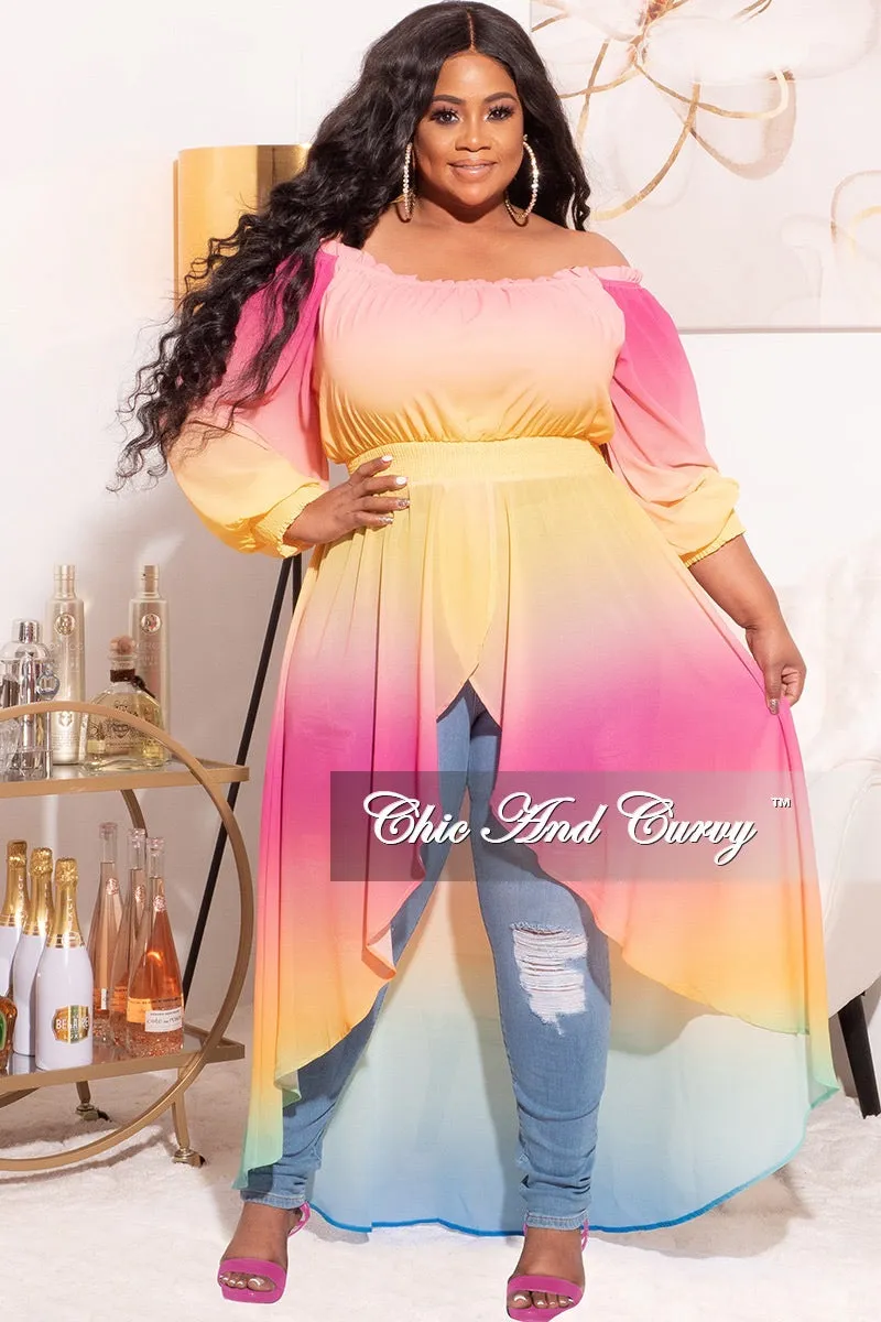 Final Sale Plus Size Off The Shoulder Chiffon Top in Ombr?? Pastel Colors Chill Wear