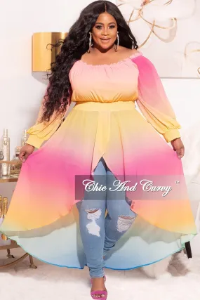 Final Sale Plus Size Off The Shoulder Chiffon Top in Ombr?? Pastel Colors Anti Friction Lining