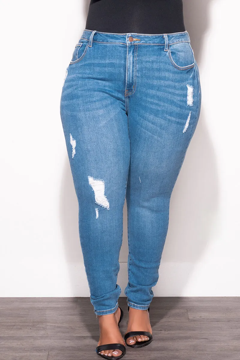 Final Sale Plus Size Light Distressed Denim Jeans Movement Ready Fit Casual Fit