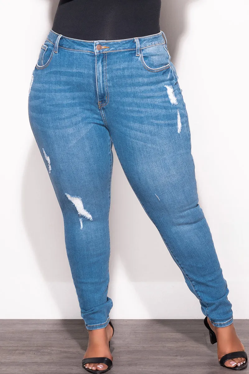 Relaxed Cut Final Sale Plus Size Light Distressed Denim Jeans