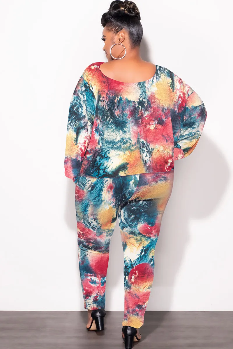 Final Sale Plus Size 2 pc Set Top & Pants in Dark Multi-Colors Tough Style