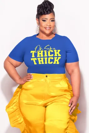 Stay Dry Final Sale Plus Size Blue Fitted T-Shirt Oh She Thick Thick in Yellow