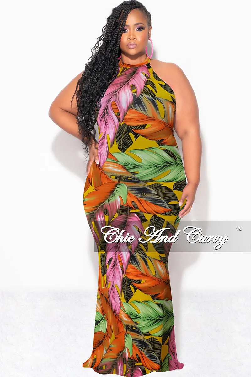 Trendy Design Travel Ready Final Sale Plus Size Halter Neck Sleeveless Mermaid Dress in Yellow / Orange