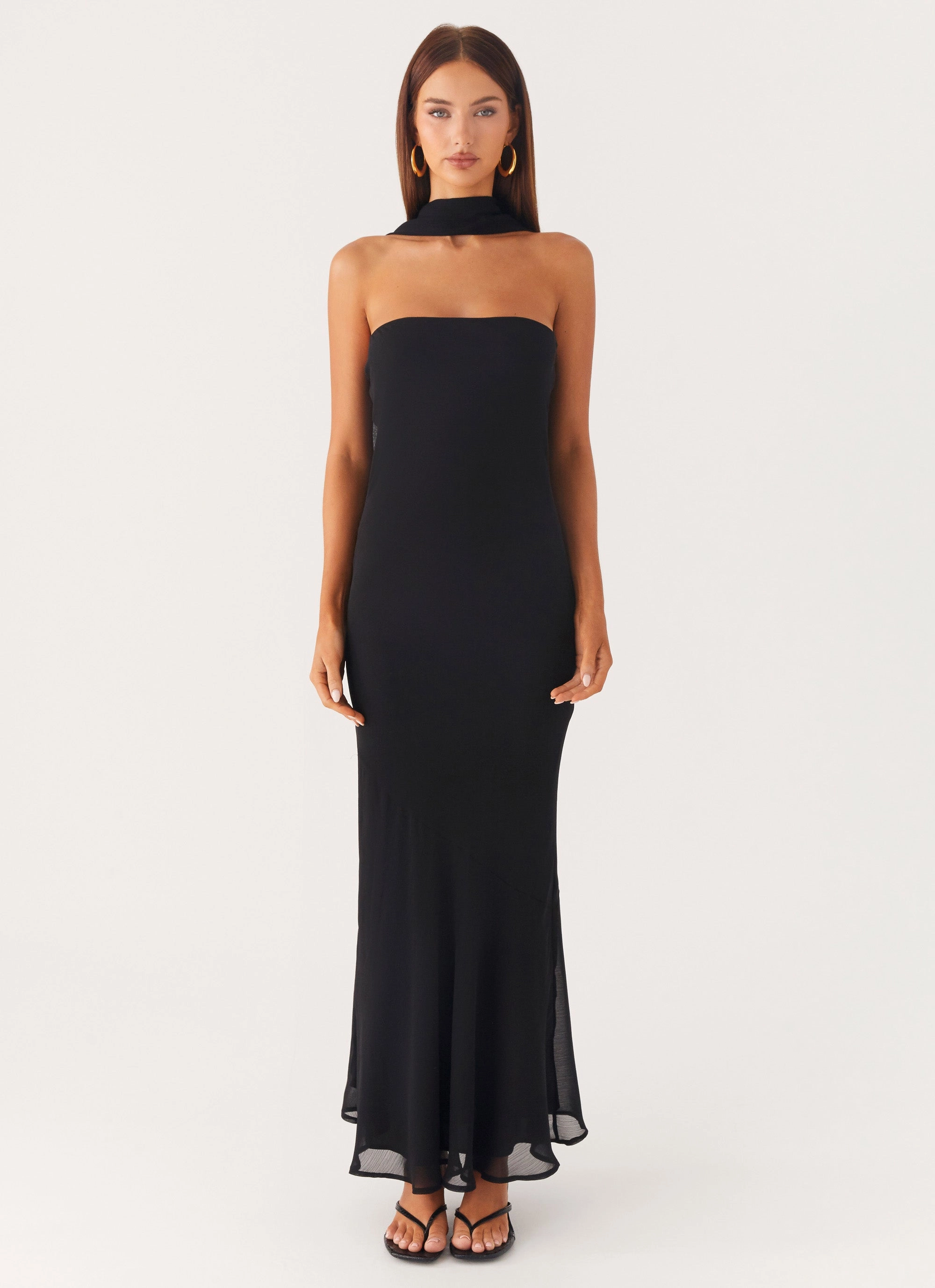 Under the Pagoda Maxi Dress - Black Ruffled detail Split hem