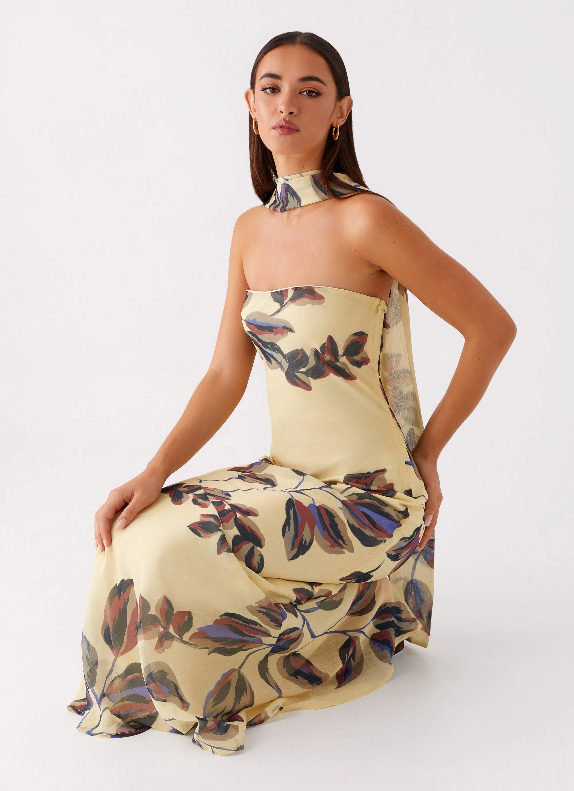 Chill Wear Under The Pagoda Maxi Dress - Buttercream Leaf Print