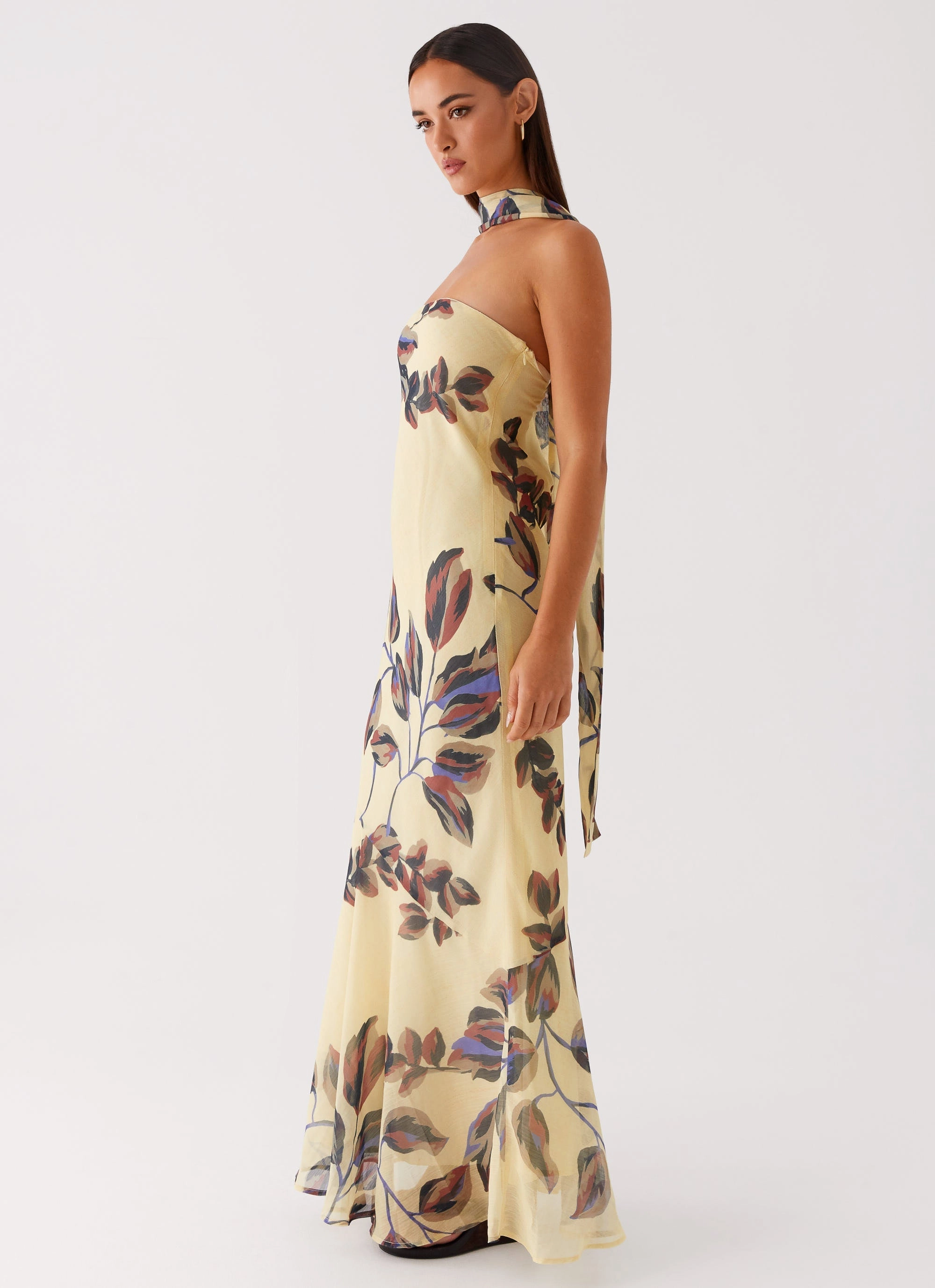 Neutral Finish Under The Pagoda Maxi Dress - Buttercream Leaf Print