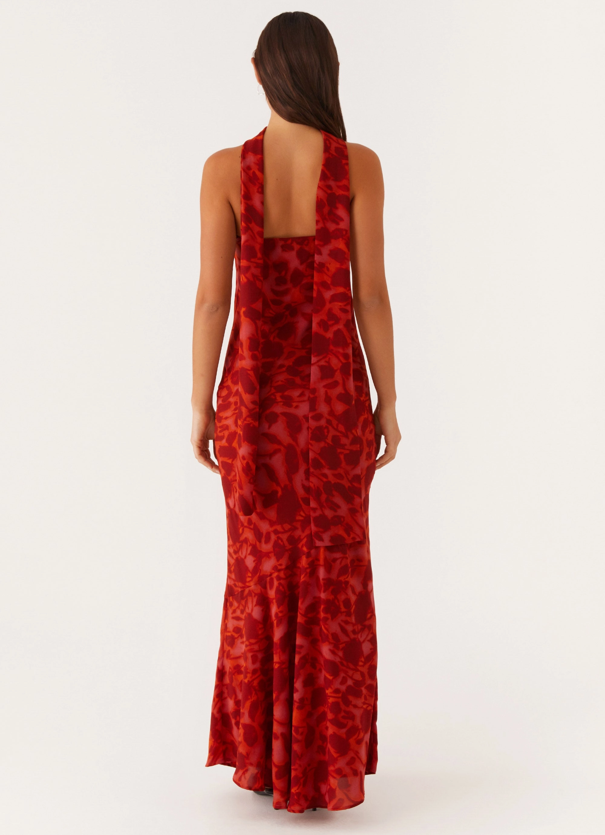 Adjustable drawstring Under The Pagoda Maxi Dress - Deep Red Floral Sharp Touch