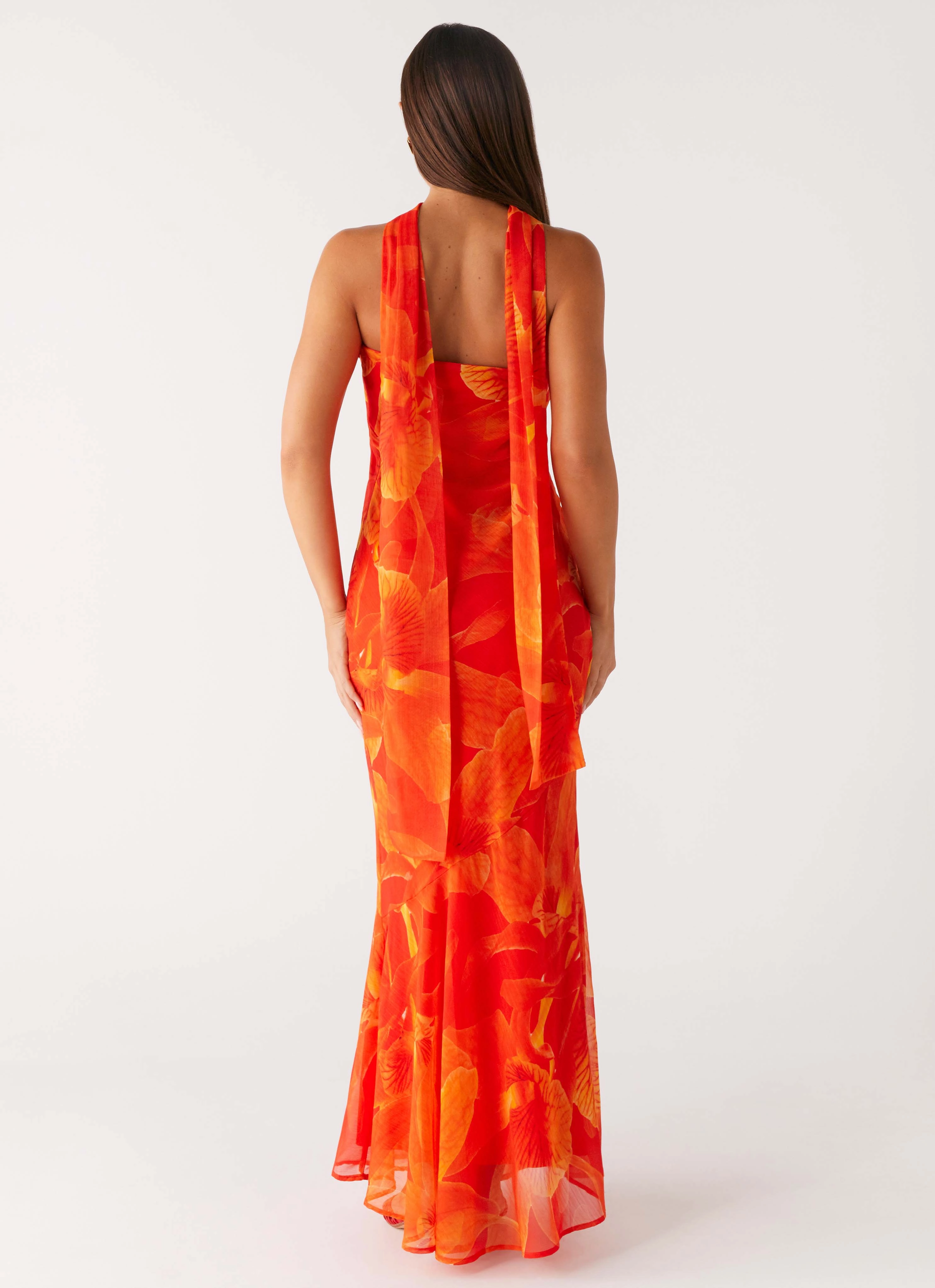 Under The Pagoda Maxi Dress - Orange Floral Smart Energy Easy Care