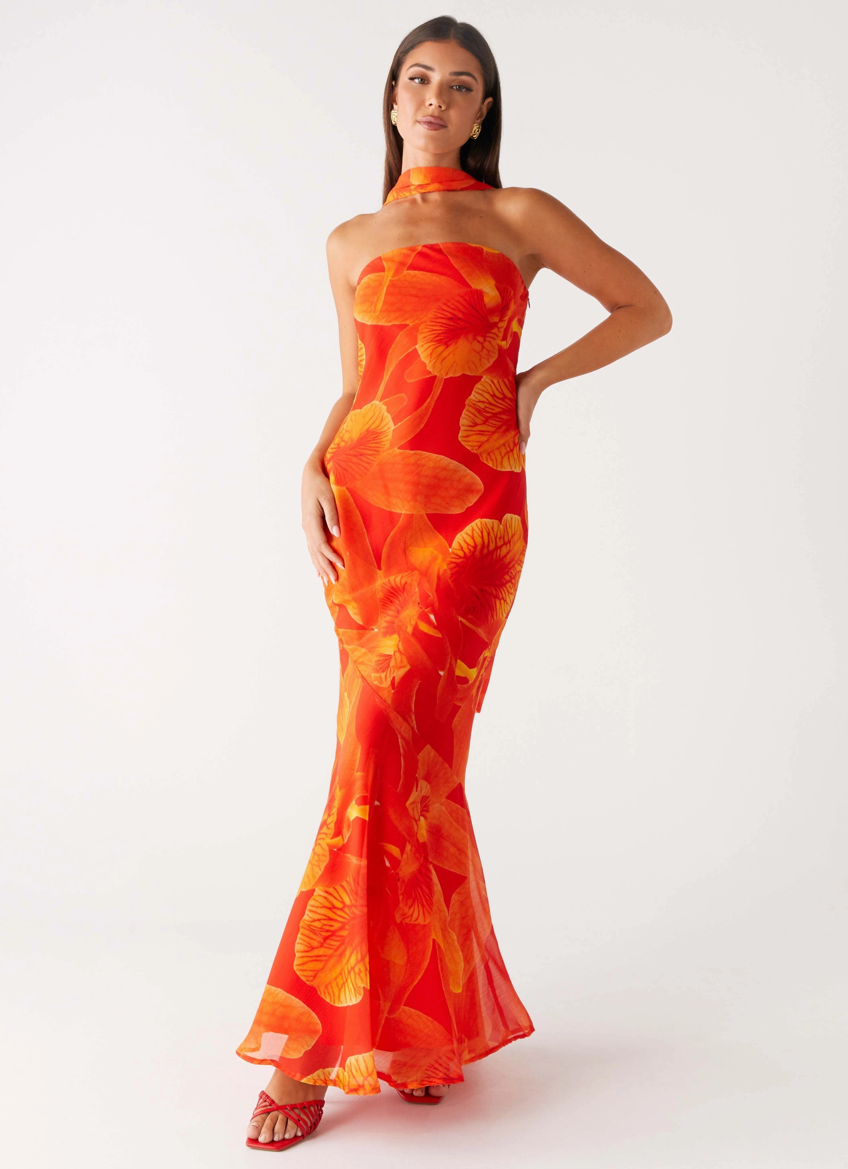 Under The Pagoda Maxi Dress - Orange Floral Smart Energy Soft Combo