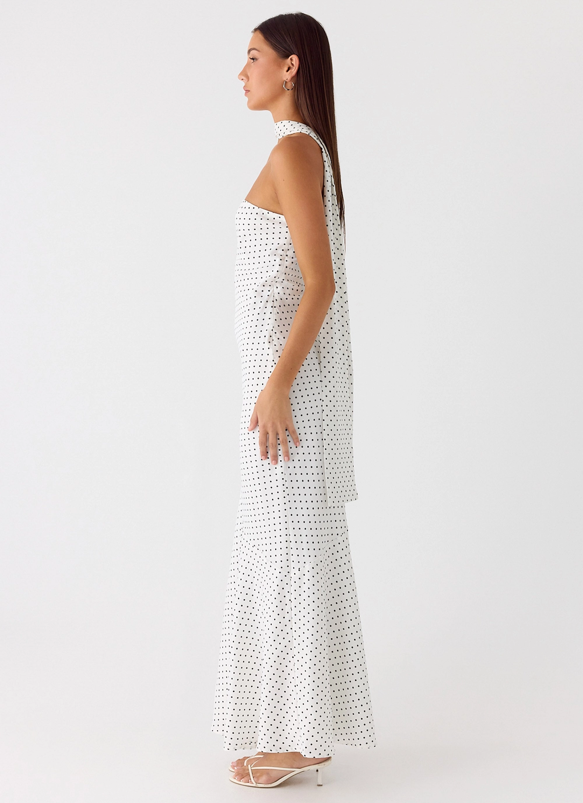 Under The Pagoda Maxi Dress - White Polkadot Reversible Fabric Comfortable Motion All Season Wear
