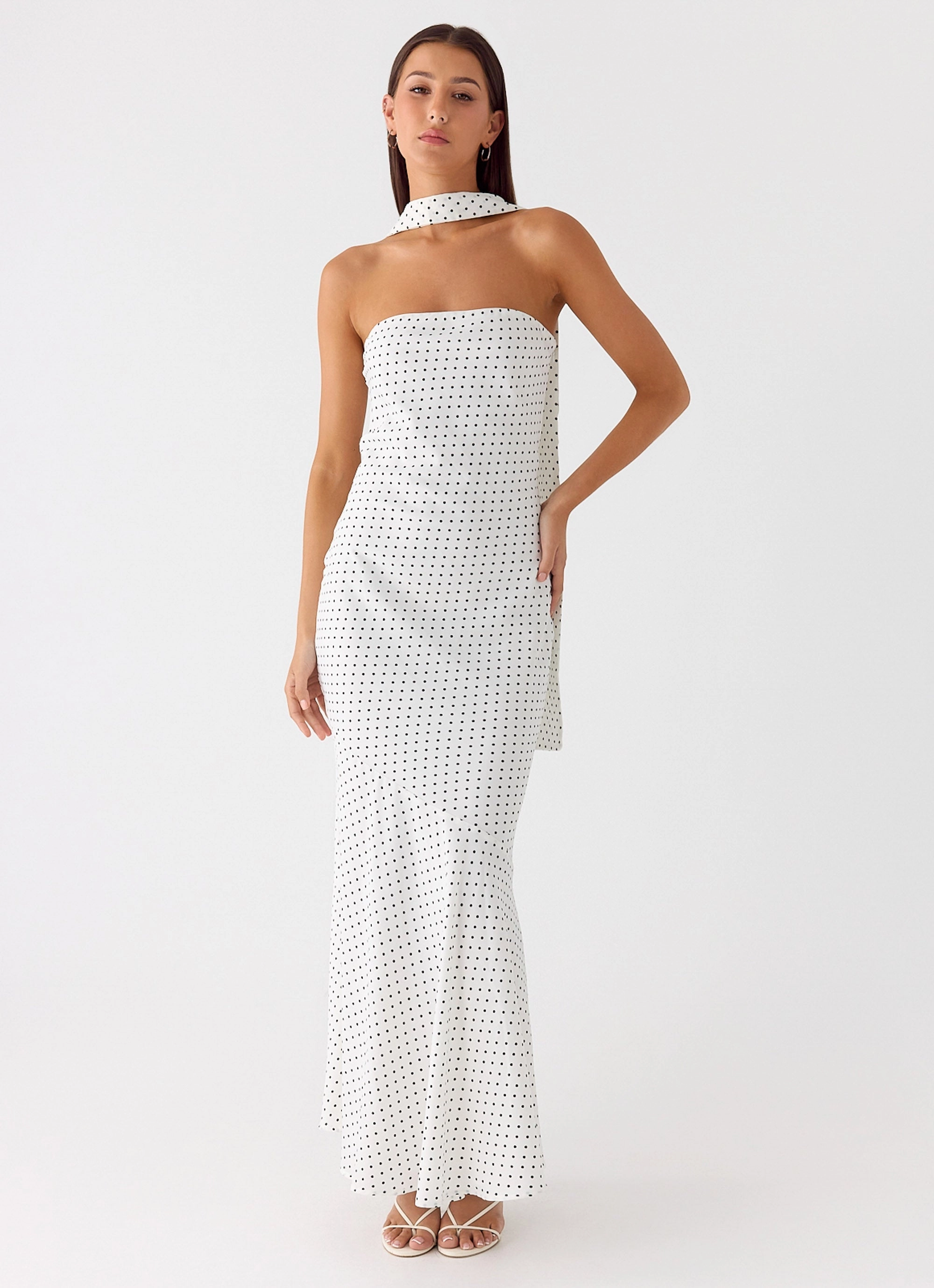 Cozy Edge Under The Pagoda Maxi Dress - White Polkadot Reversible Fabric