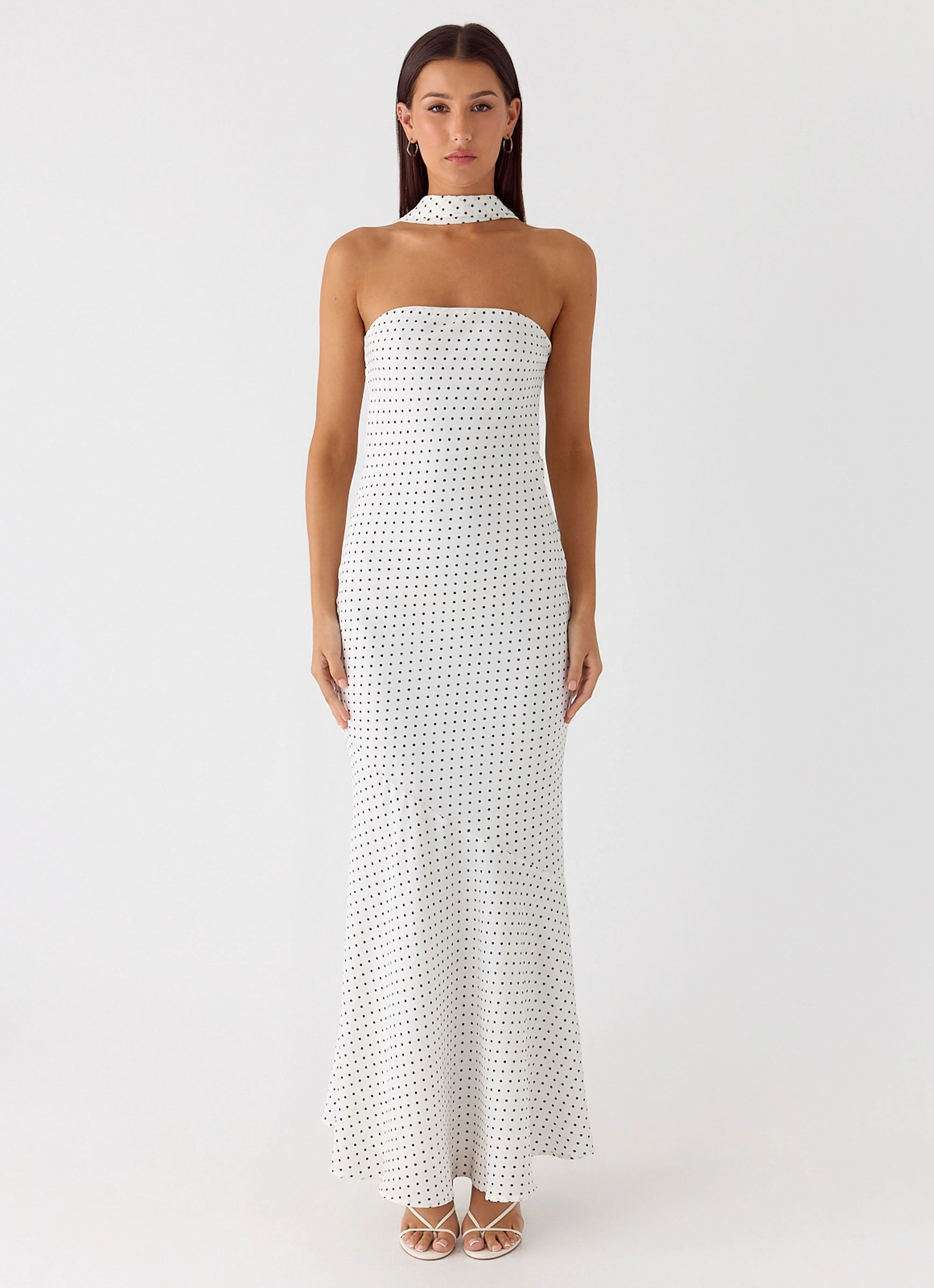 Under The Pagoda Maxi Dress - White Polkadot Reversible Fabric Style Essential Sequined Finish