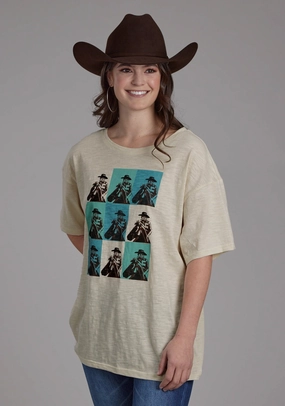 Unique Design Roper Womens Cowboy Panels Cream 100% Cotton S/S T-Shirt