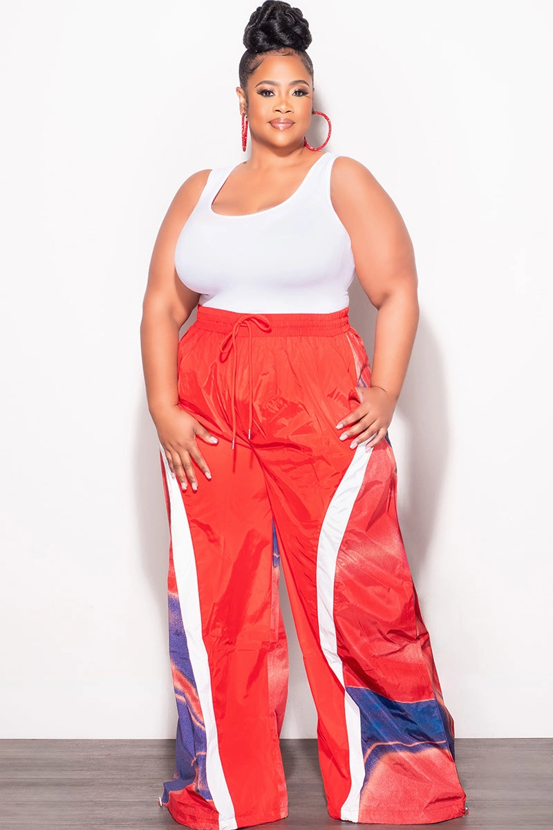 AdjustableWaistband Low Profile Final Sale Plus Size Oversized Windbreaker Wide Leg Pants in  Red and Blue