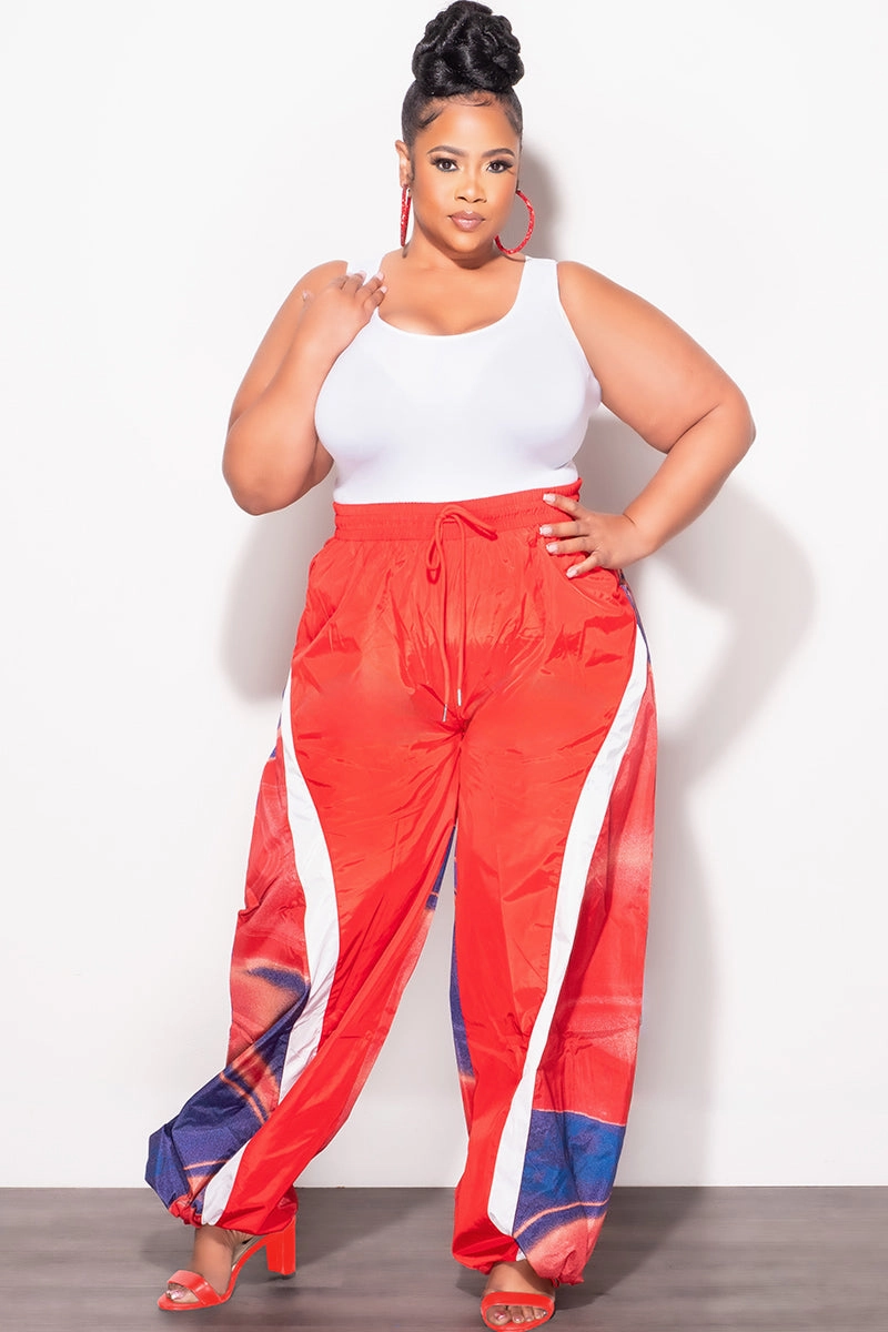 Final Sale Plus Size Oversized Windbreaker Wide Leg Pants in  Red and Blue DurablePolyester No Chafe