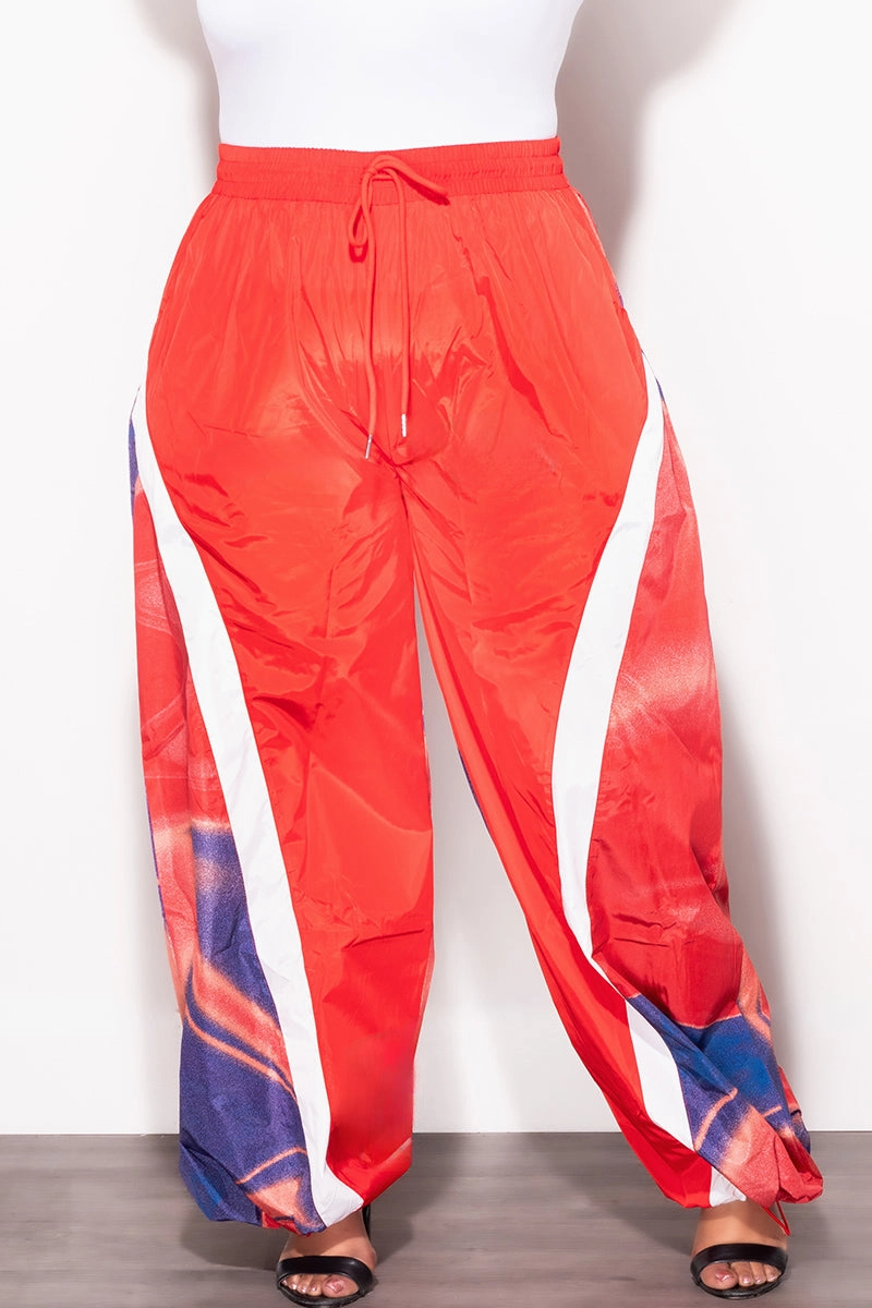 Final Sale Plus Size Oversized Windbreaker Wide Leg Pants in  Red and Blue Button front Windproof Membrane