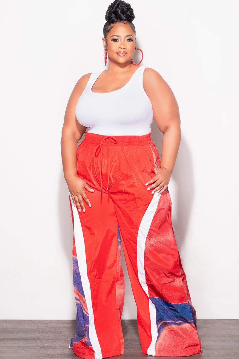 Final Sale Plus Size Oversized Windbreaker Wide Leg Pants in  Red and Blue Adaptive Fit ReflectiveTrim