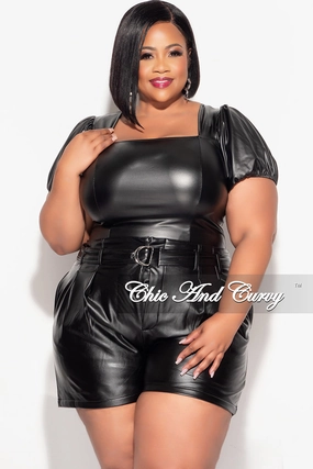 High Mobility Final Sale Plus Size Puffed Sleeve Faux Leather Top in Black
