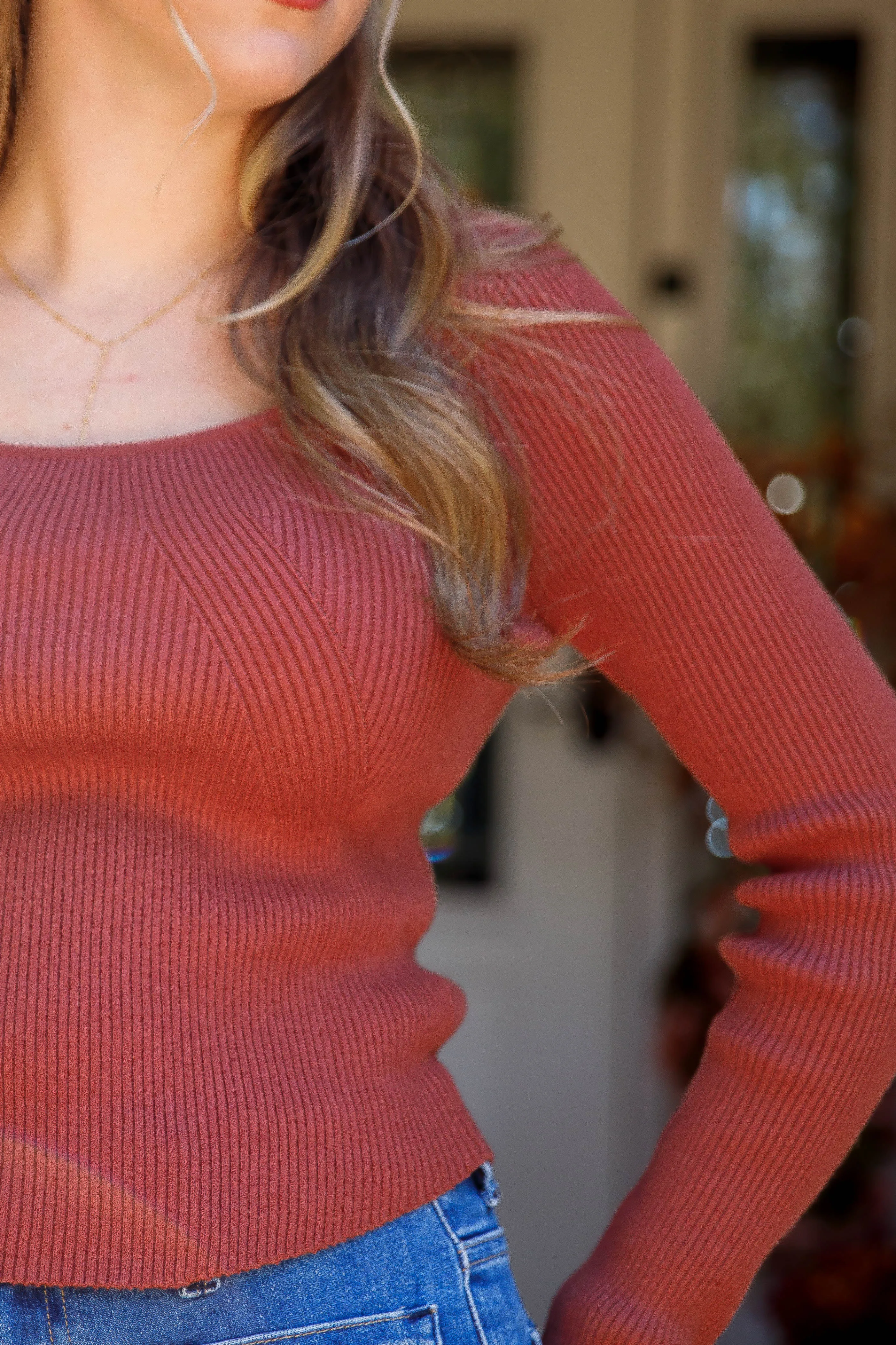 Variable Tension Adjustment Holding On To Faith Ribbed Top-Rust