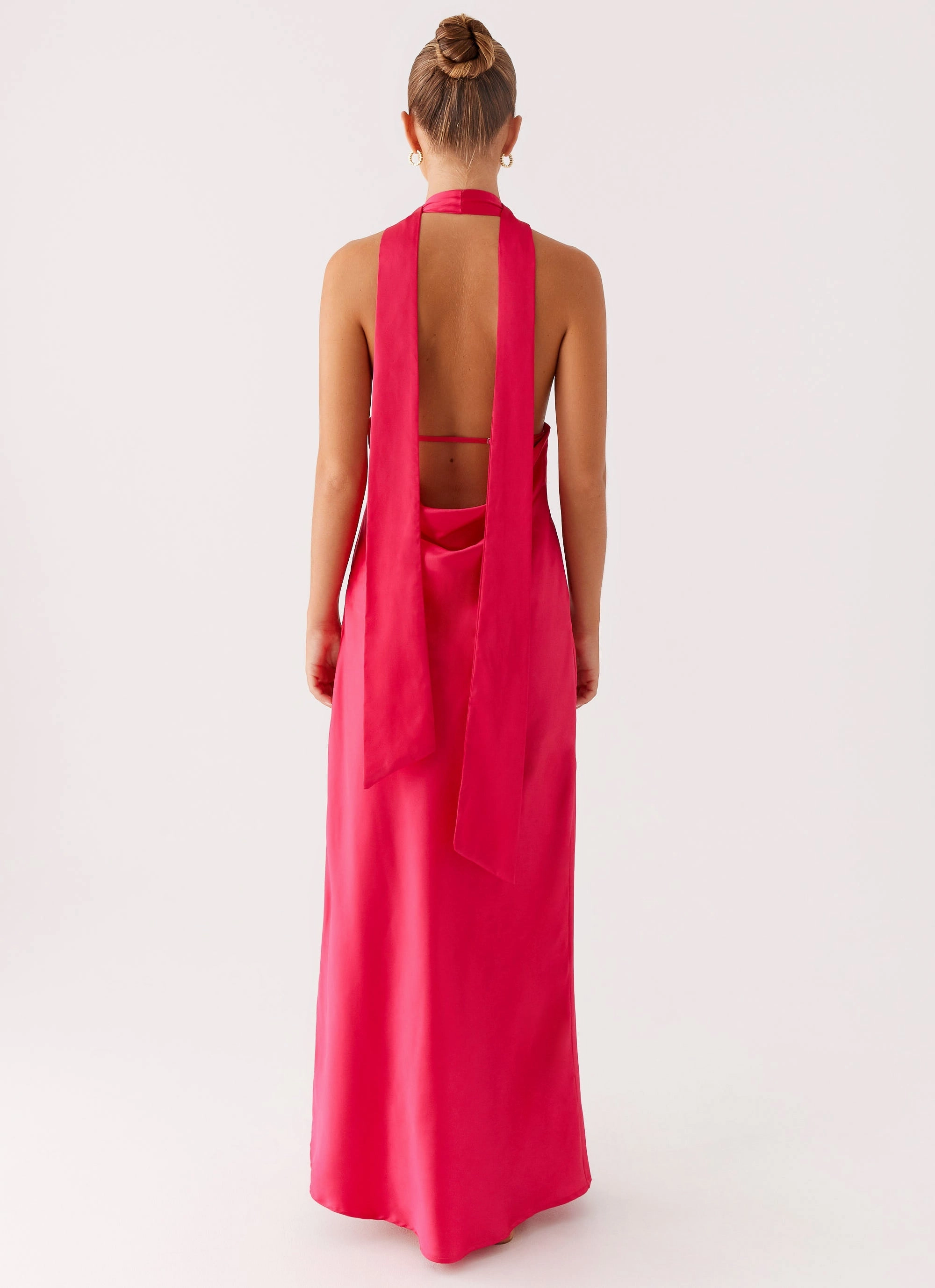 Outfit Focus Contemporary Brand UPF Protection Alicia Satin Halter Maxi Dress - Fuchsia