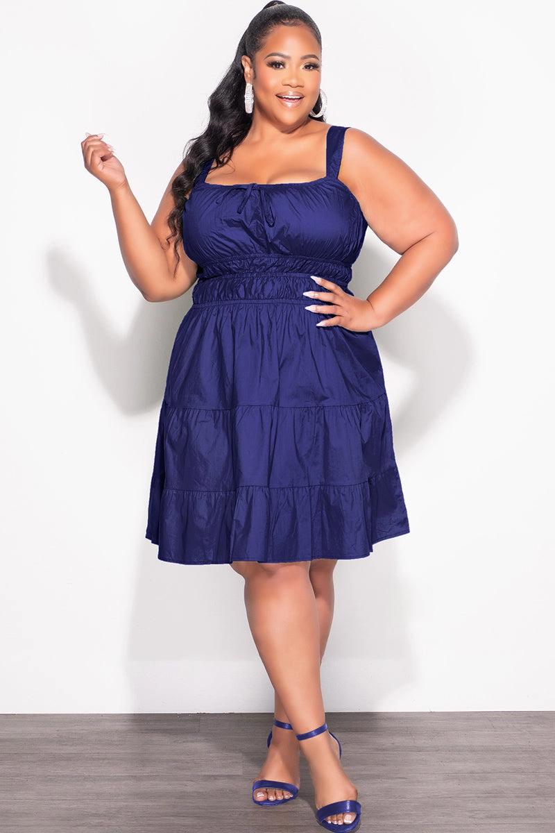 Rayon drape LightweightDesign Final Sale Plus Size Sleeveless Baby Doll Dress in Navy Blue