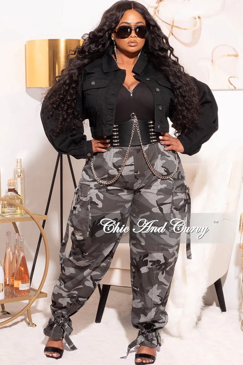 Quick Dry Wear *Final Sale Plus Size Denim Jacket with Balloon Sleeves in Black