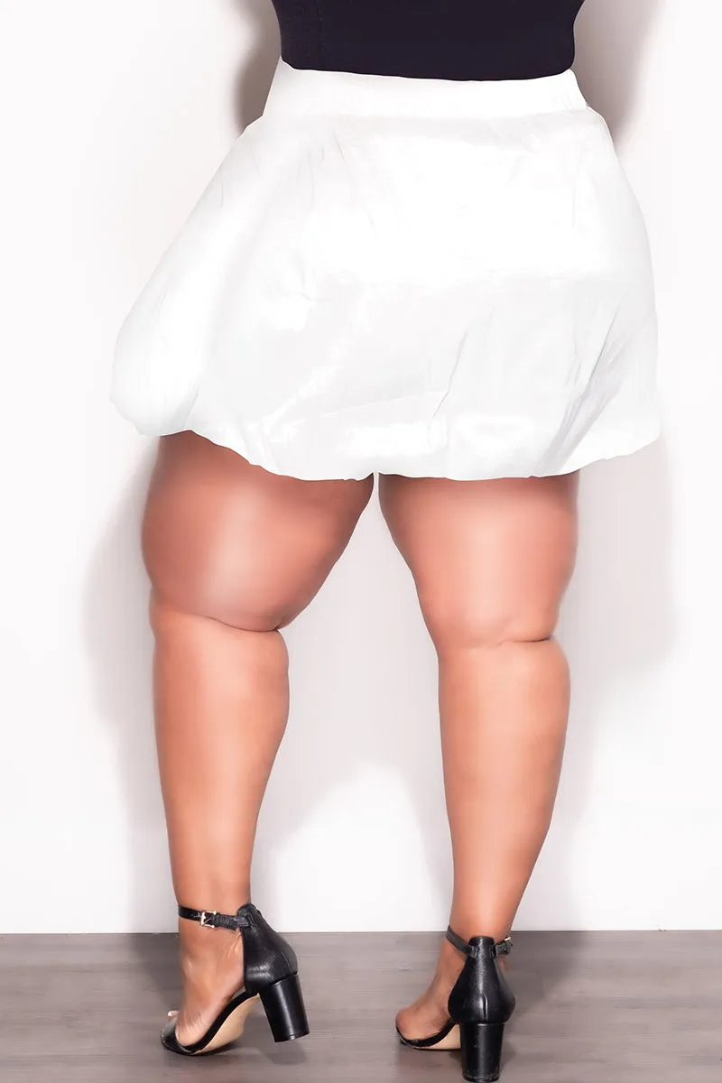 Detachable belt Final Sale Plus Size Bubble Mini Skirt in White