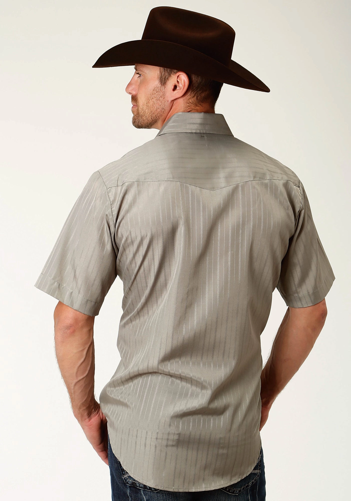 Pre Shrunk Cotton Blend Roper Mens Olive Cotton Blend S/S Shirt