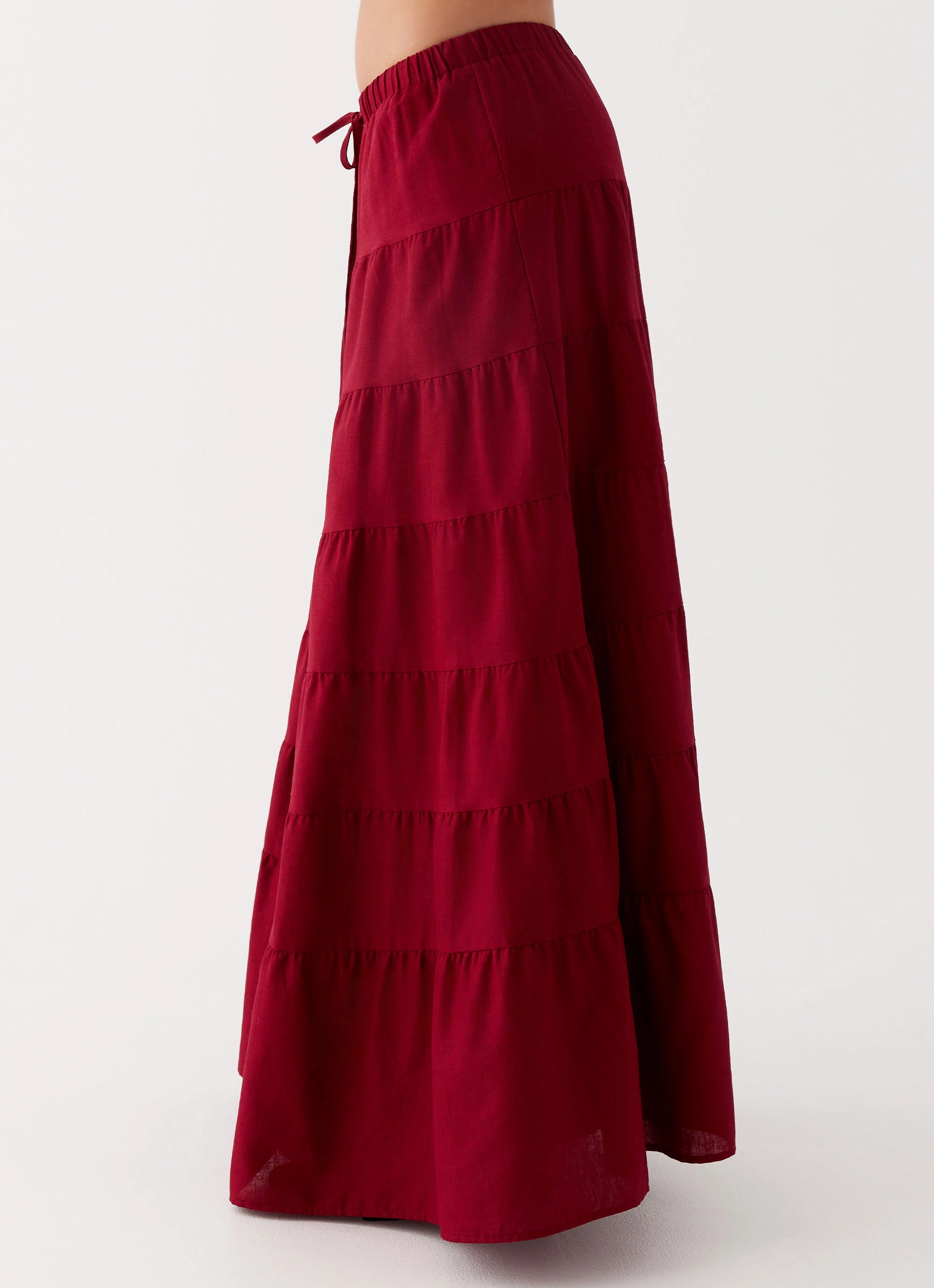 Mariella Linen Maxi Skirt - Maroon Seamless Finish