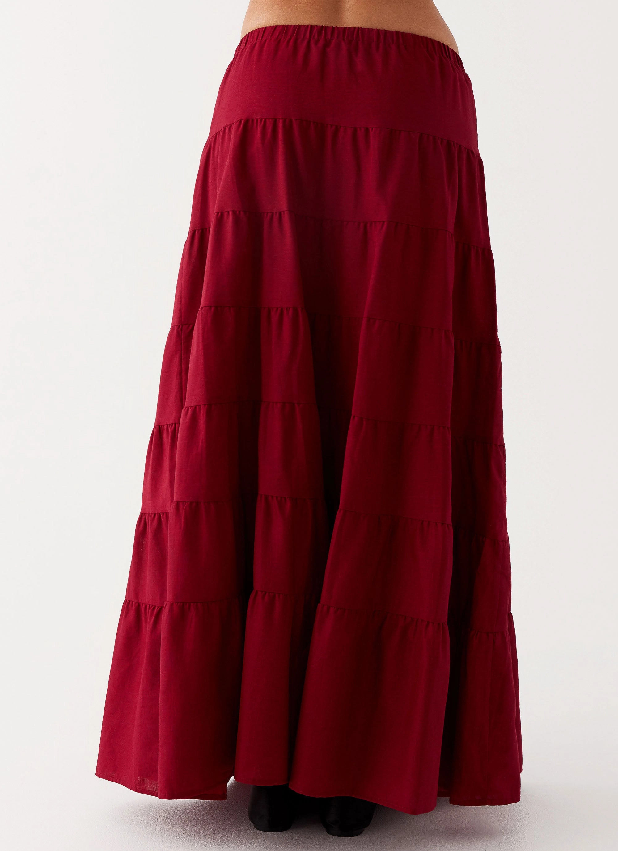 Pure Vibes Mariella Linen Maxi Skirt - Maroon