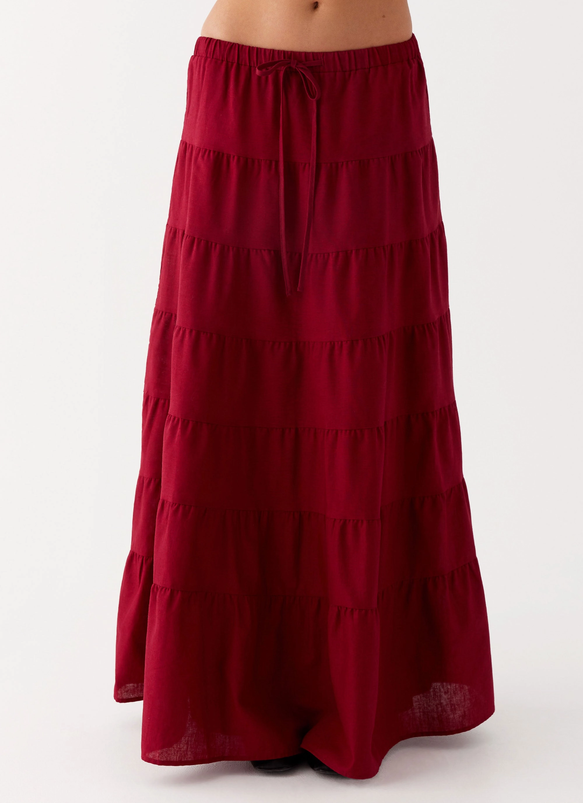 Stylist Pick Mariella Linen Maxi Skirt - Maroon