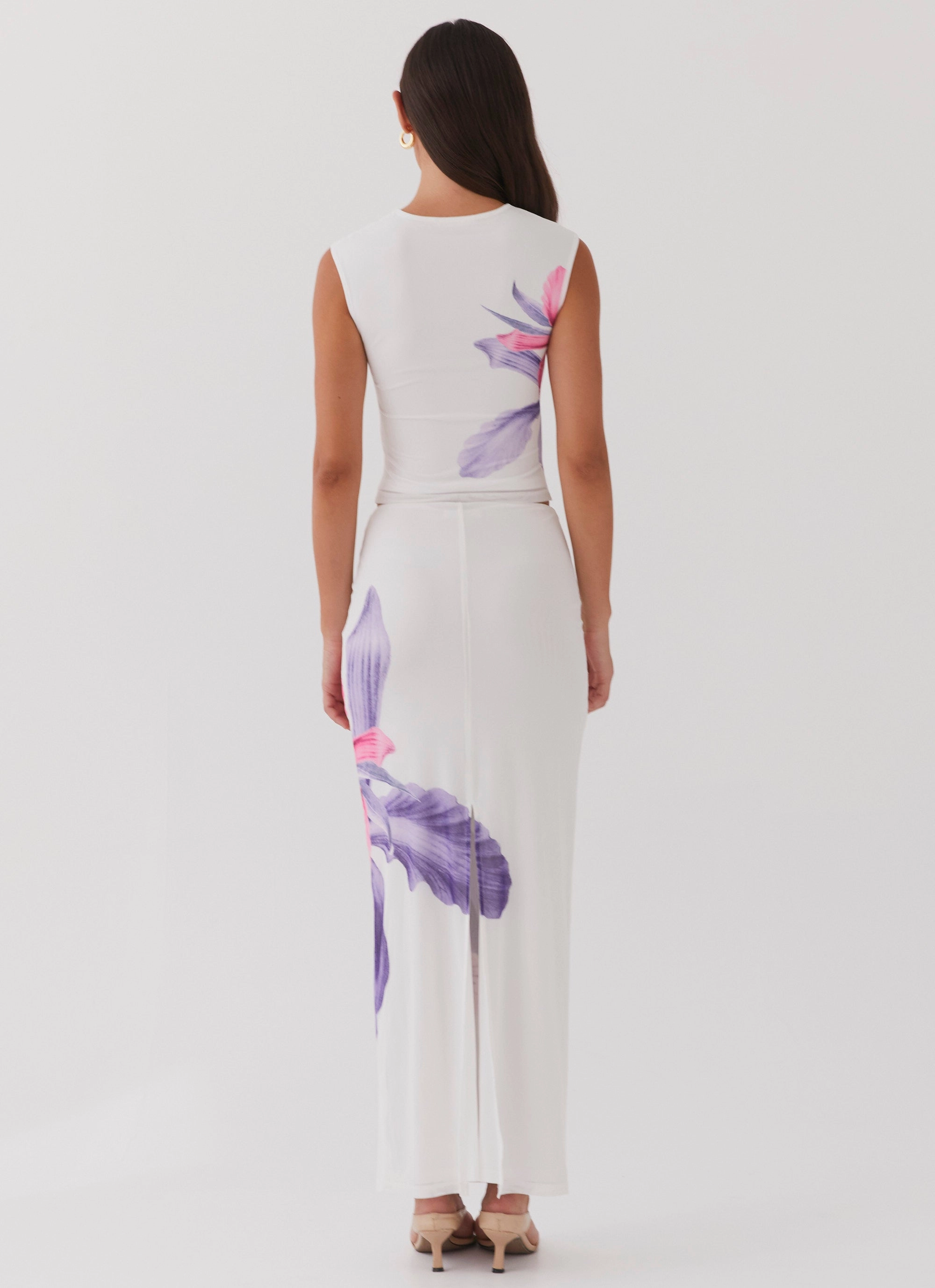 Rolled Hem On-The-Go Outfit Waiting For Dawn Mesh Maxi Skirt - White