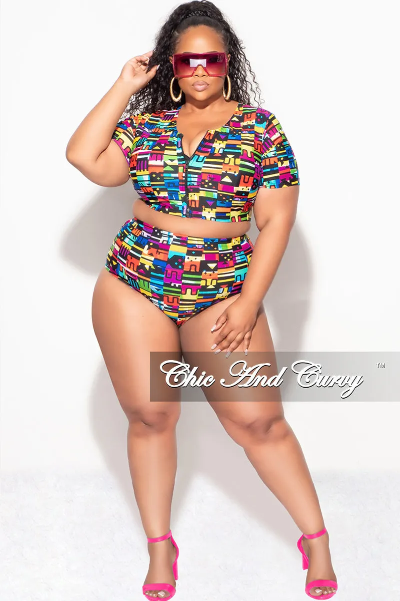 Exclusive Chic And Curvy - Final Sale Plus Size 2pc Swimwear in Multi Color Design Flexible Activewear Lightweight Feel
