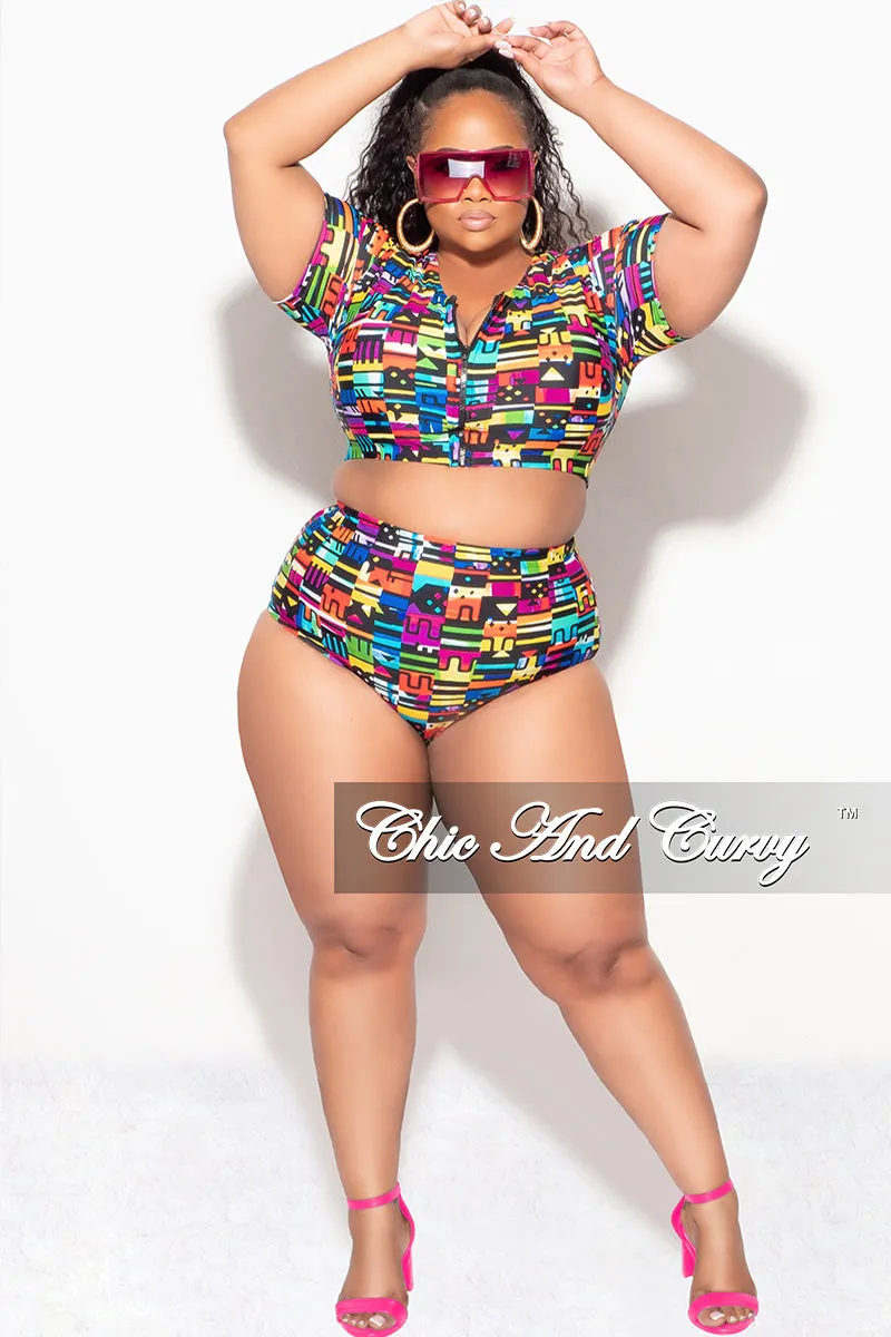 Lined interior Exclusive Chic And Curvy - Final Sale Plus Size 2pc Swimwear in Multi Color Design