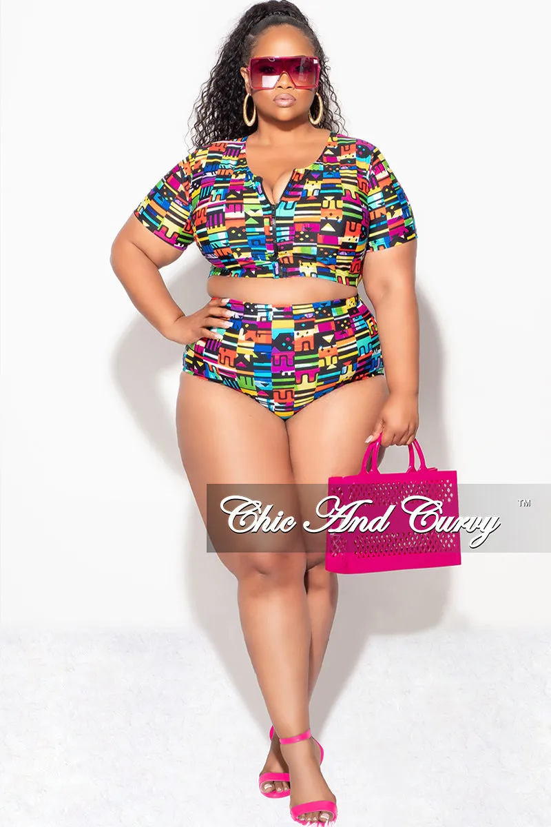 Neutral Style Exclusive Chic And Curvy - Final Sale Plus Size 2pc Swimwear in Multi Color Design