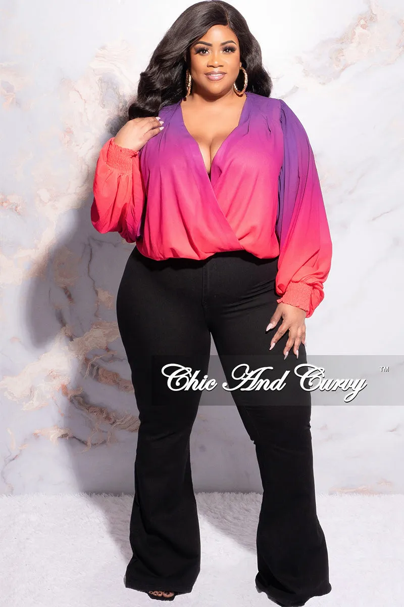 Versatile Layer Final Sale Plus Size Chiffon Faux Wrap Blouse in Purple and Fuchsia