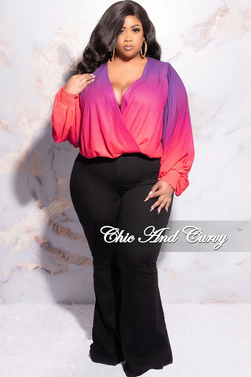 Perfect Fit Wear Final Sale Plus Size Chiffon Faux Wrap Blouse in Purple and Fuchsia