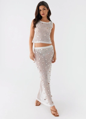 Earthy-Tones Racerback Design Lovina Shell Knit Maxi Skirt - White