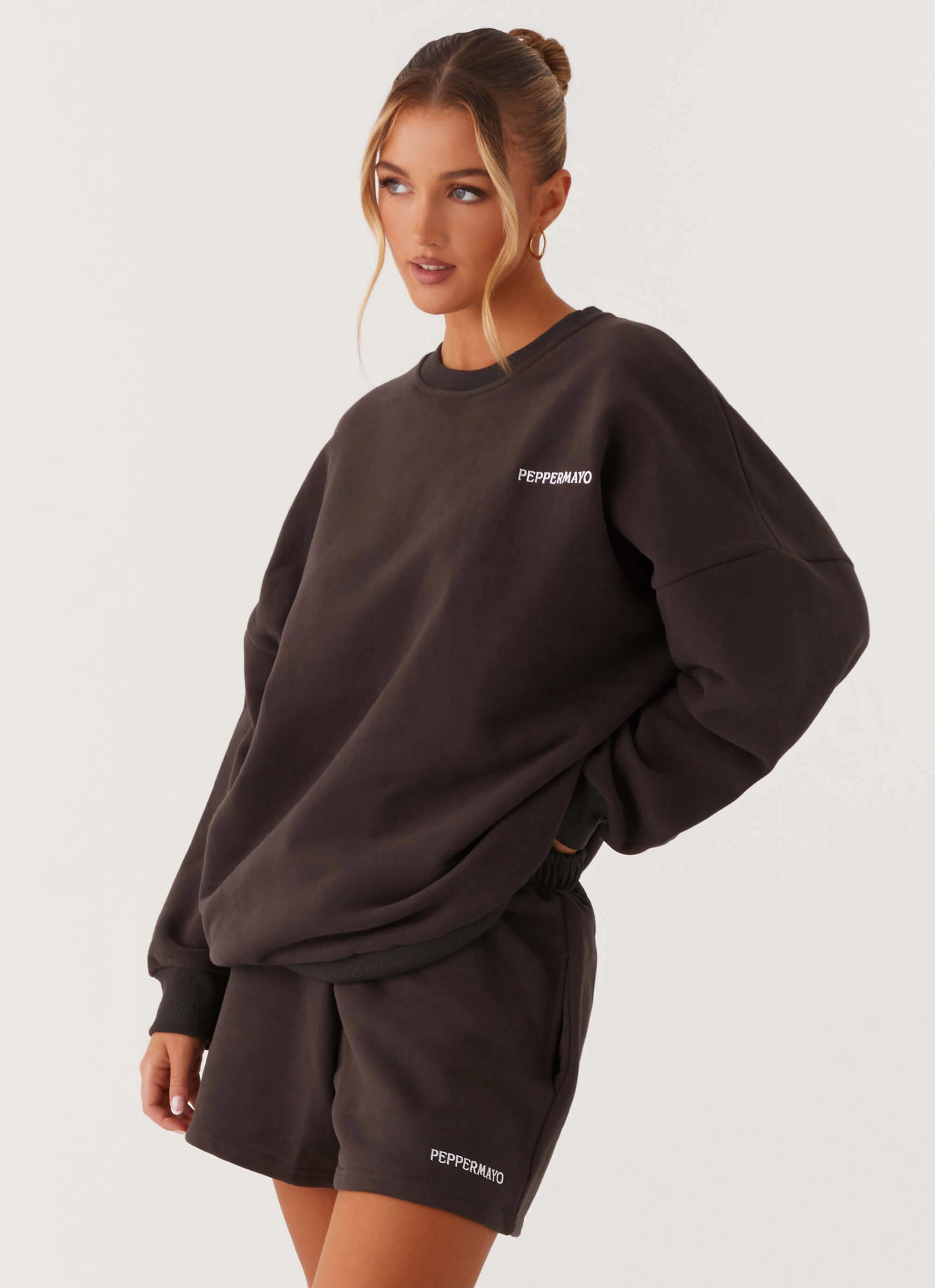 No Season Tencel Blend Material Signature Oversized Sweatshirt - Charcoal