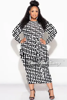 AdjustableTabs Air Comfort Final Sale Plus Size BodyCon Dress in Black and White Design Print