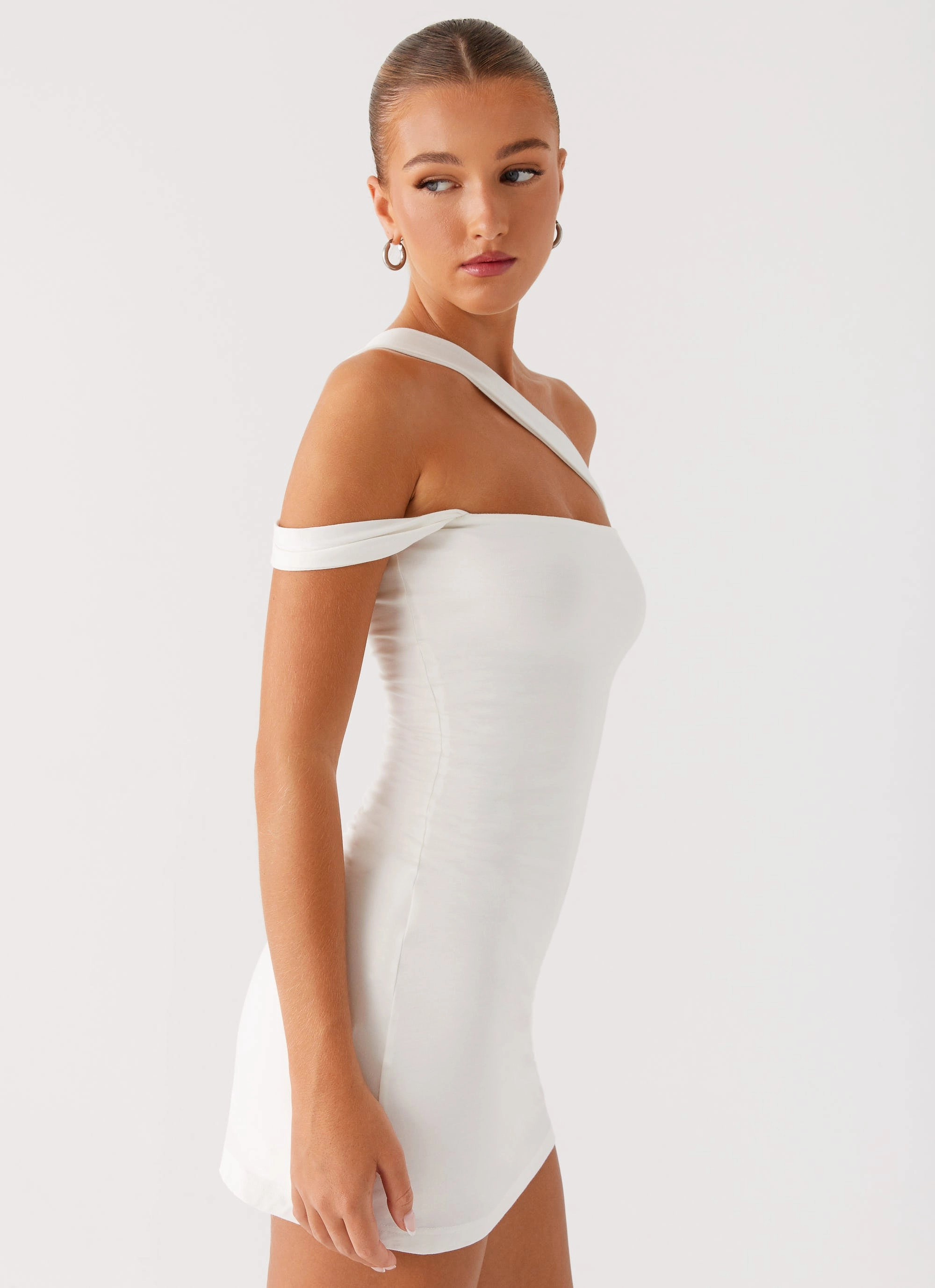Lena Ruched Mini Dress - Ivory Cool Structure